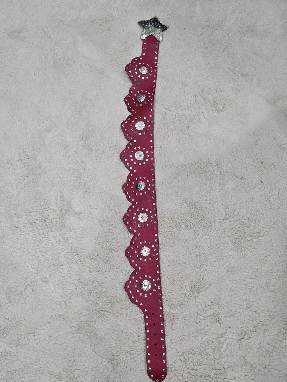 Free People Maroon Scalloped Waist Belt with Silver Star Buckle